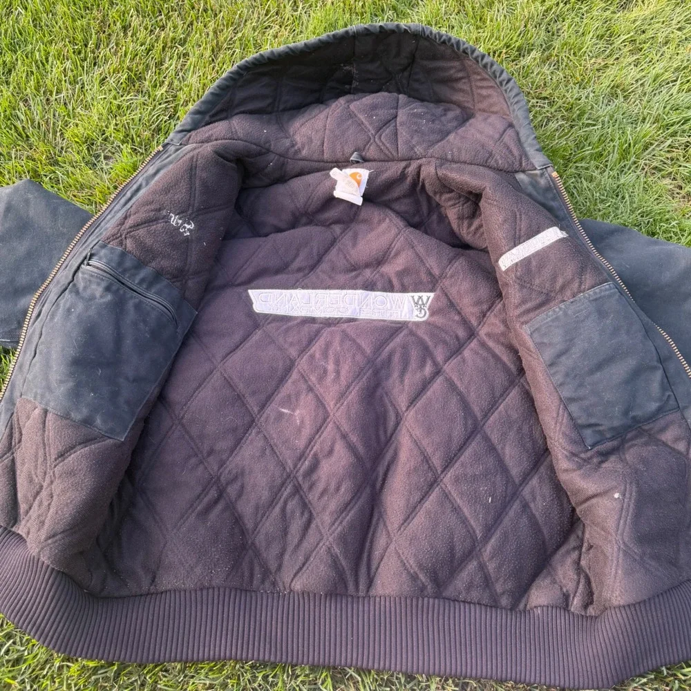 B- Carhartt J140 BLK Duck Active Jacket Quilted Flannel Lined Black Mens Medium